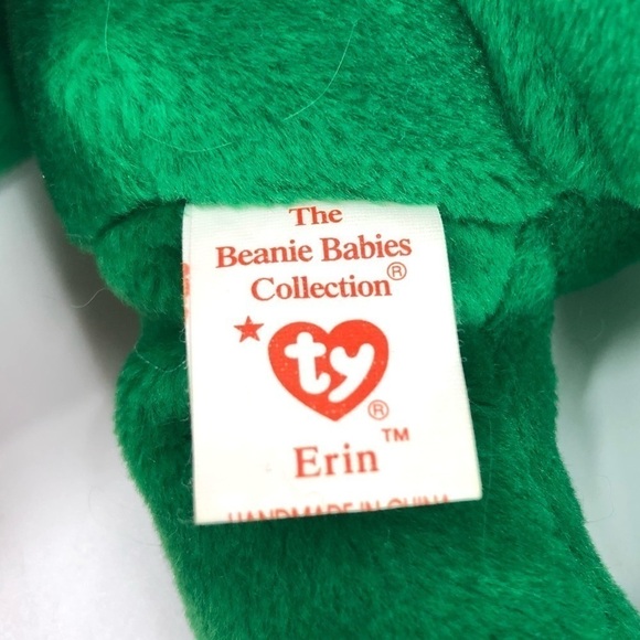 Ty Beanie Baby Retired Erin Bear 1997 Irish Green Shamrock Rare Errors Plush Toy - Picture 5 of 11